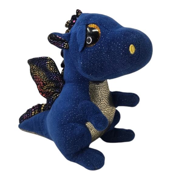 Ty Beanie Boo Saffire Dragon Plush Stuffed Animal Sparkle Blue Gold Wings 9" - Picture 1 of 8